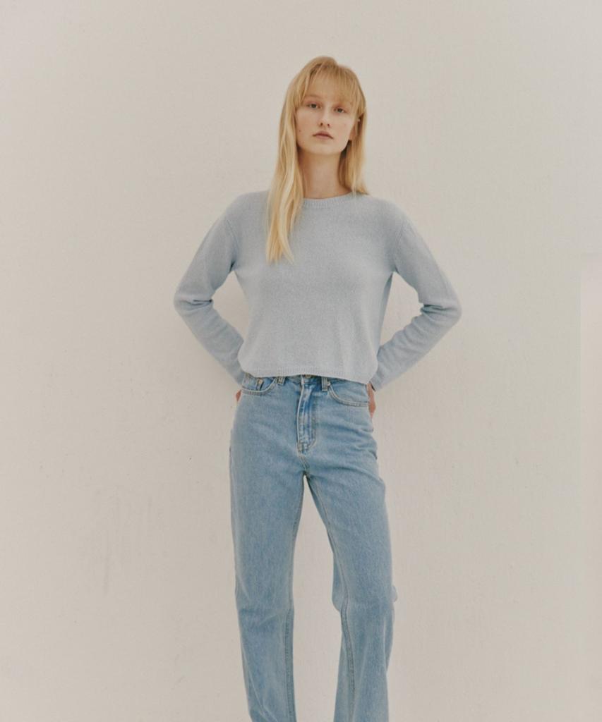 Okuka Back Zipper Knit Top Blue