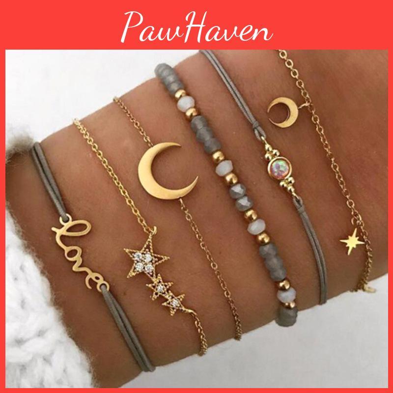 Trendy Autumn Bracelet Set With Star And Moon Pendants Unisex Design Perfect For Gifts