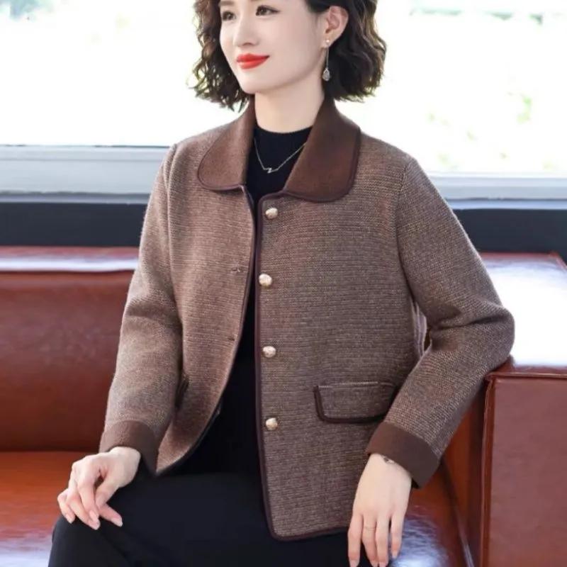 Autumn and Winter Women's Lapel Woolen Coat for Small Women Solid Color Button Pocket Elegant Casual Top
