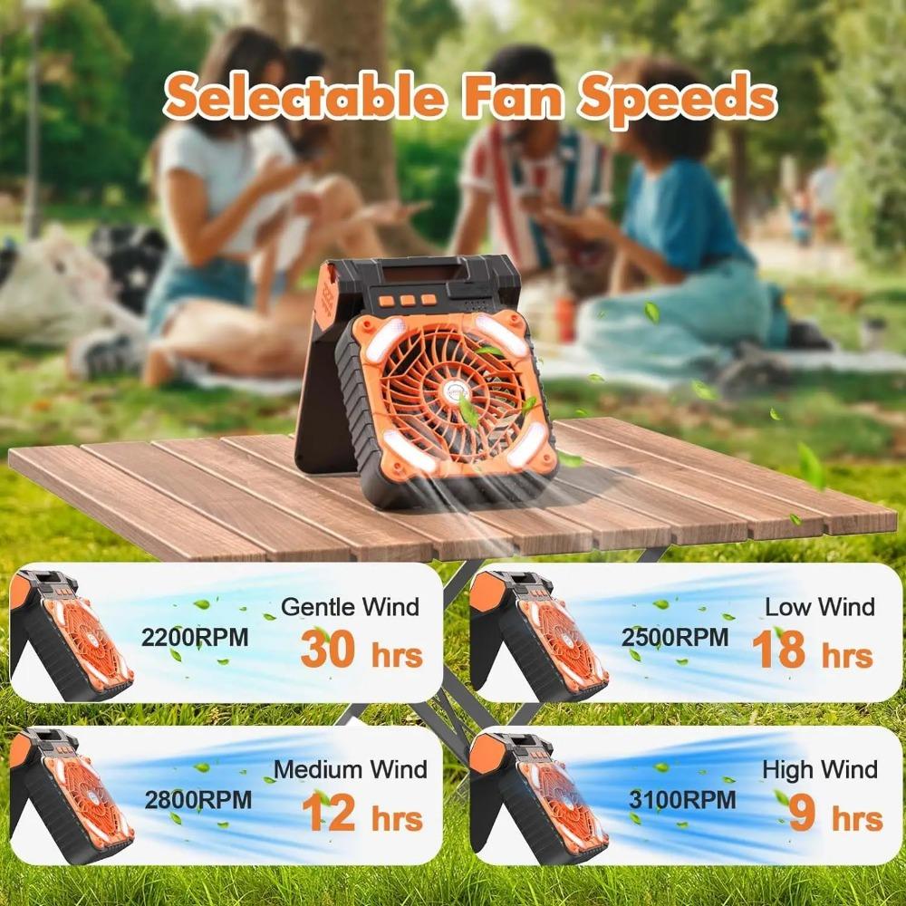 Portable Solar Fans 10000mAh LED Lantern Rechargeable Solar Powered Camping Fan 4 Speeds Powerful Wind 90° Folding Ventilador