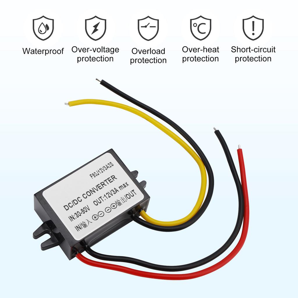 Waterproof Buck Step Down Converter DC30-90V to DC12V 3A Car Power Module