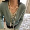 Imitation Pearls Bead Necklace Tassels Choker Elegant Fringes Neckchain Fashion Accessory for Sweaters and Waist