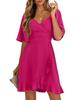 2026 V-Neck Solid Color Ruffle Summer Dress for Women - Stylish Waist-cinching European and American Fashion