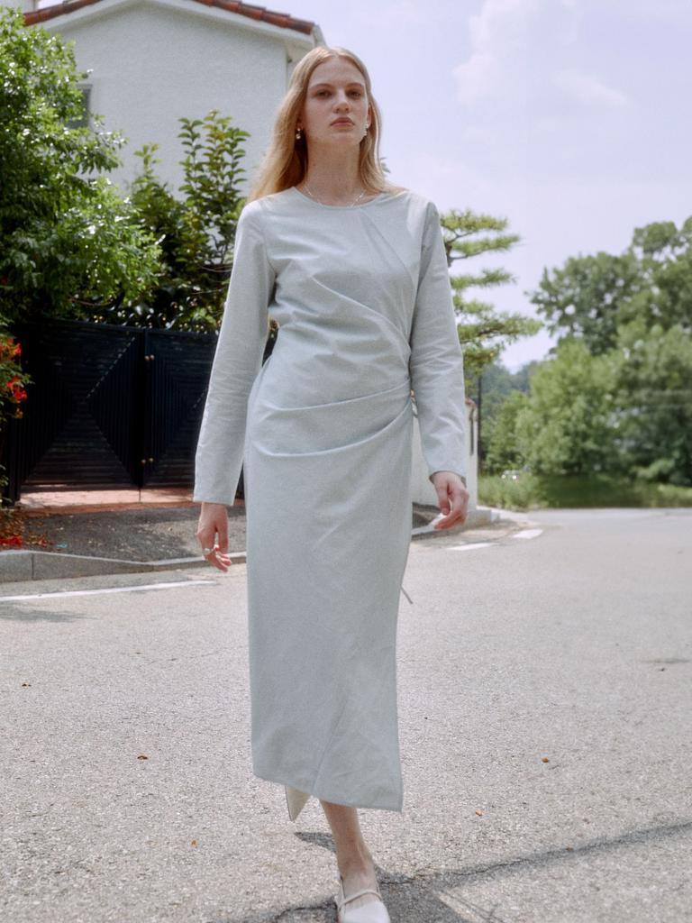 MUSEE Nu Victoria Draped Layered Wrap Detail Dress_Light Mint