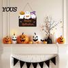 Easy Install Door Hanger Halloween Ghost Sign, Cute Ghosts Wooden Hanging Wreath, Rustic Happy Witch Broom Bat Sign Welcome for Home Wall Farmhouse
