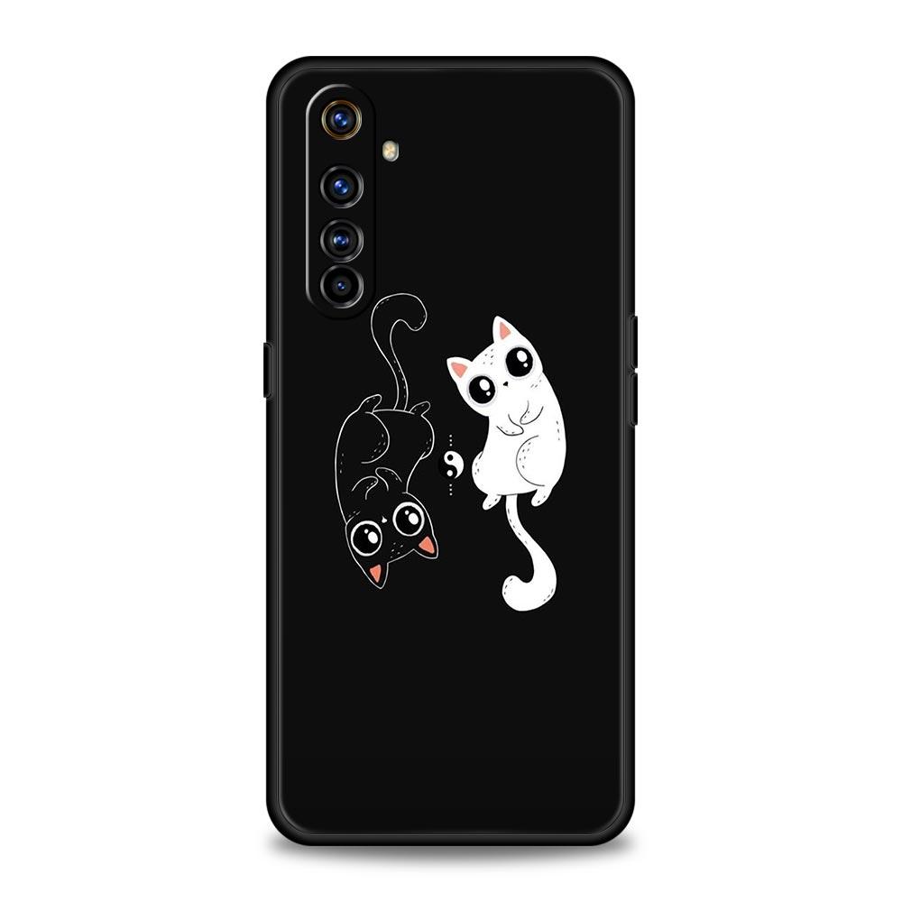 Cartoon Cat Phone Case For Realme 12 11 10 6 7 9 Pro Plus 8 5G C35 8i 9i GT2 GT3 GT5 GT Neo 2 3 5 Black Cover Soft Shell