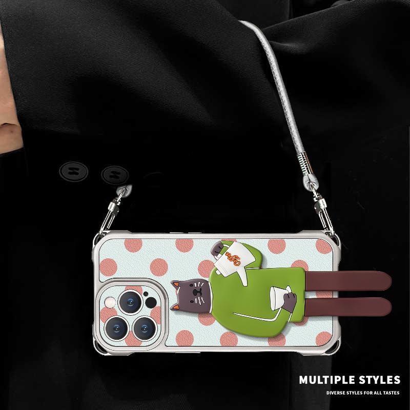 Long-leg Cat Stand Suitable for iPhone 17pm, iPhone Case 15, Four-Corner Lanyard, 16Promax, Crossbody 14