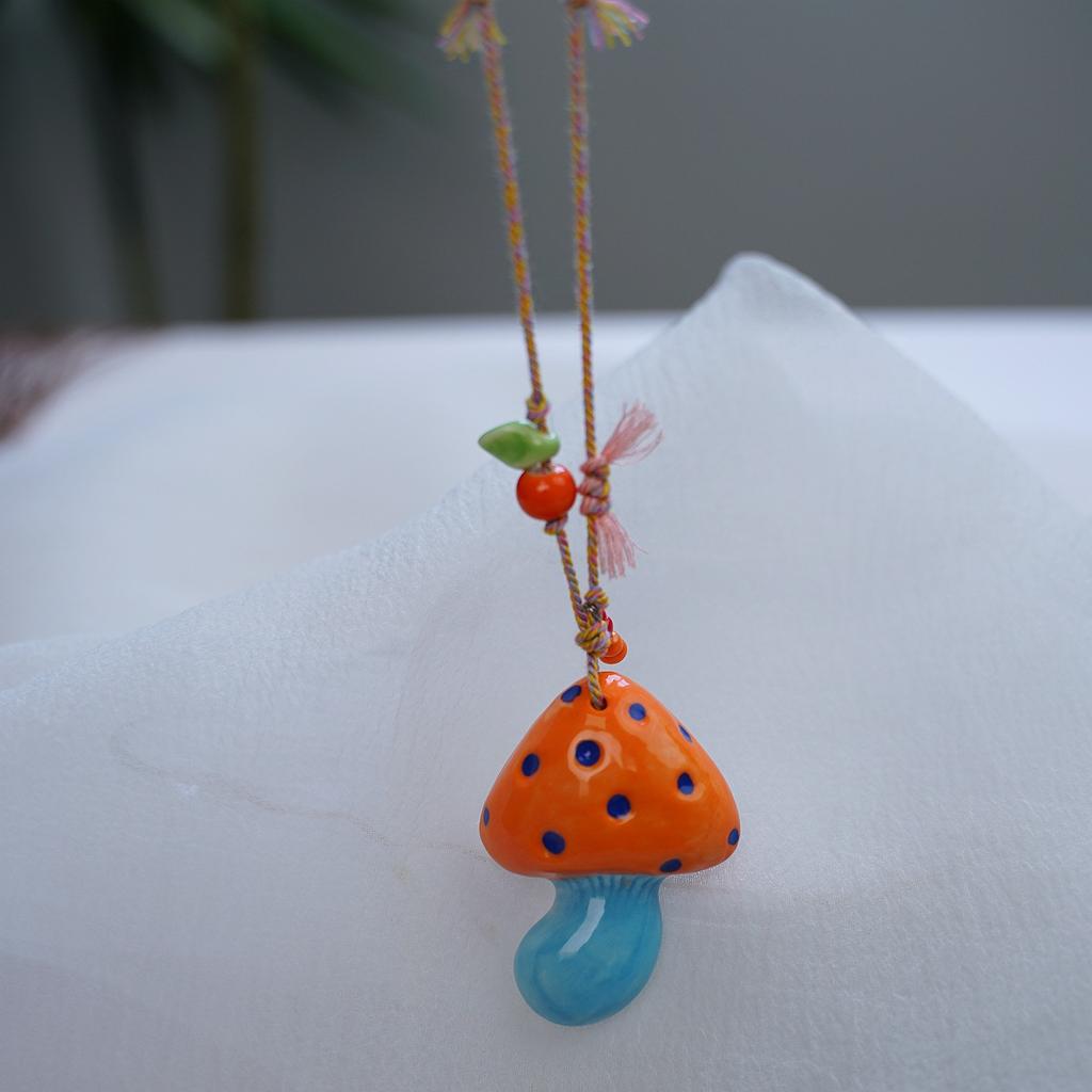 Hot-selling ceramic mushroom necklace accessories niche design necklace high sense