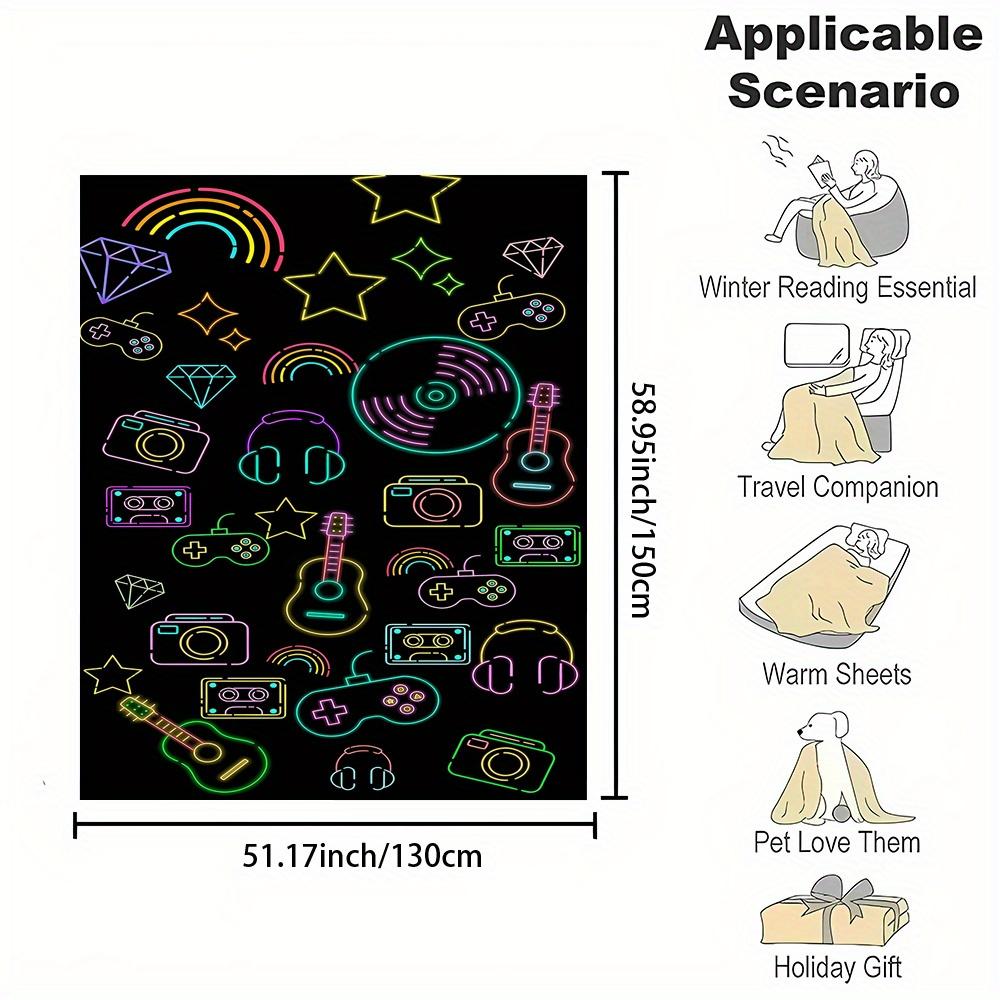 Rock 'n' Roll Guitar Print Blanket - Reversible Flannel Throw for Music Lovers, All-Season Comfort & Retro Music Vibes
