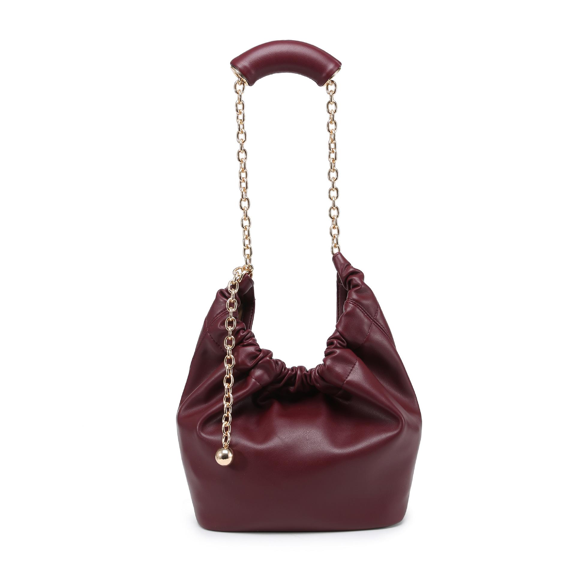 

New Pleated Chain Bag, Portable Shoulder Cloud Bag, Simple Style, Underarm Elegant Fashi Unique Texture, Simple and Versatile 22-12-20cm NO LOGO вино красного