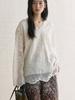 Elegant 3D Embroidered Lace V-Neck Double-Layer See-Through Top for Women