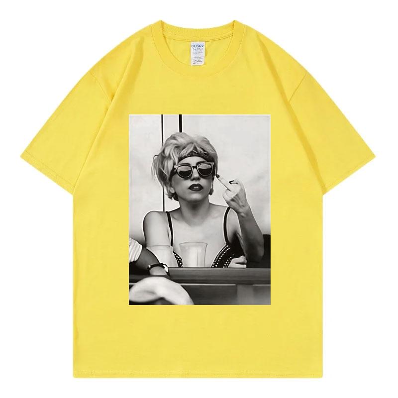 

Singer Lady Gaga Merch T Shirt Unisex Women Clothing Harajuku Pop Music Short Sleeve Tshirt High Quality Oversized Tshirts Tops 4XL