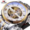 Fashion Tevise Retro Diamond Design Black Gold Mechanical Top Brand Automatic Full Steel Luxury Skeleton Waterproof Wrist Watch