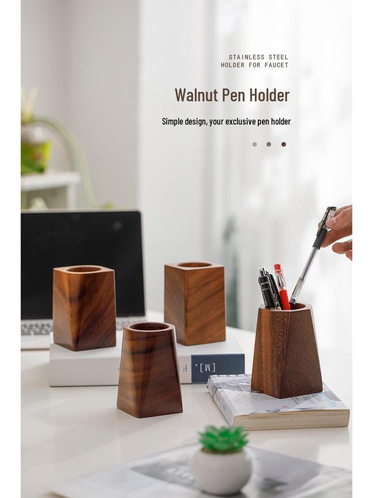 Walnussholz Stifte- und Make-up-Pinselhalter - Kreativer Desktop-Aufbewahrungszylinder