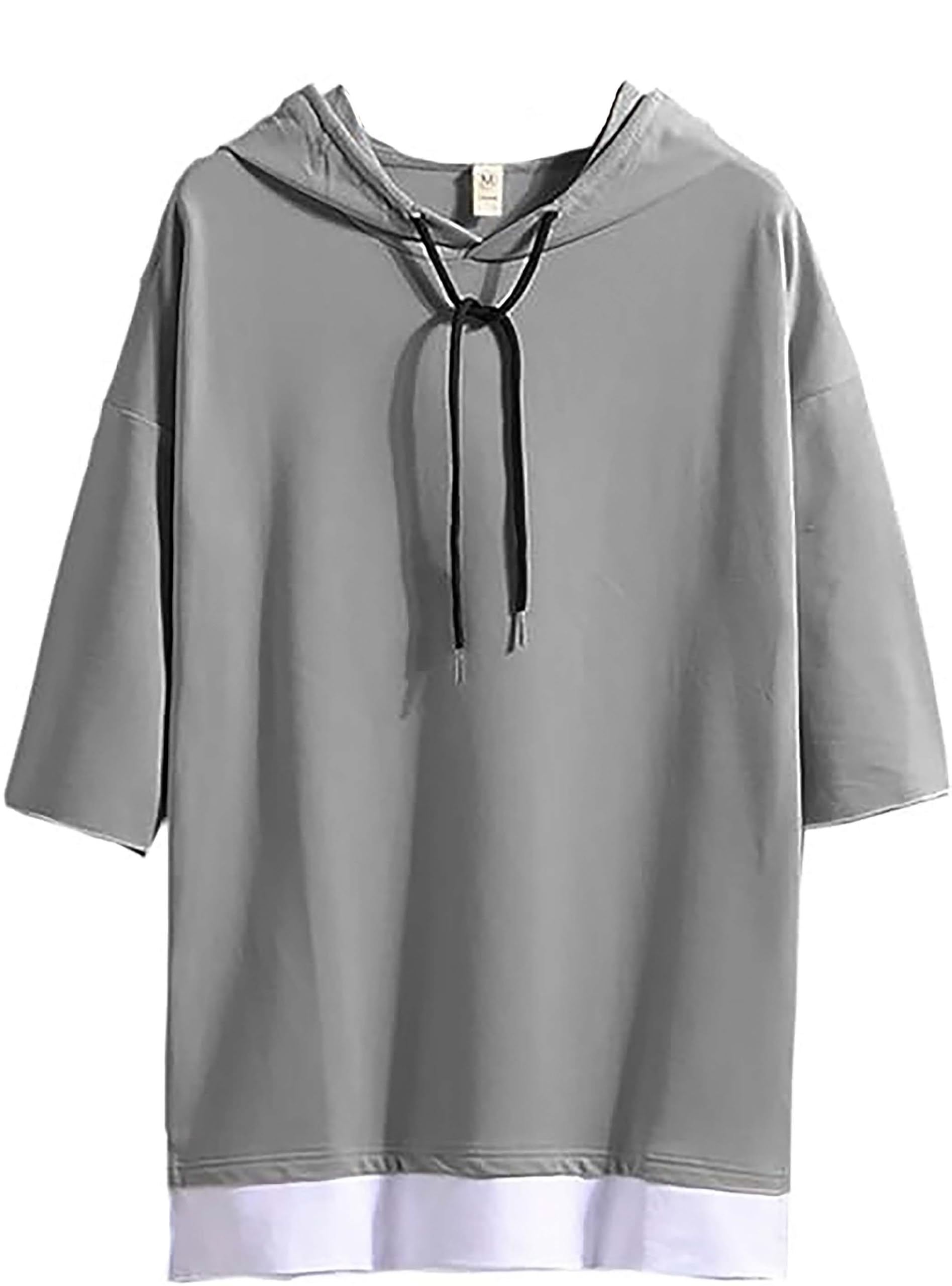 

Make 2 Be Sleeve Hoodie Faux Layered Drop Shoulder Cut and Sew Size MF74 Men s 3/4 T-Shirt, Shirt, Pullover, (53.GRAY_L)