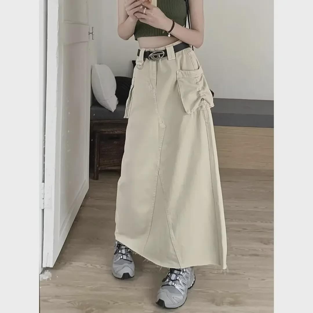 

Women s Plus Size High Waist A-Line White Denim Summer Long Skirt 2XL