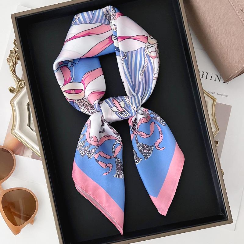 Women Korean Style Knot Print Versatile Small Square Scarf Fashion Decorative Neck Scarf