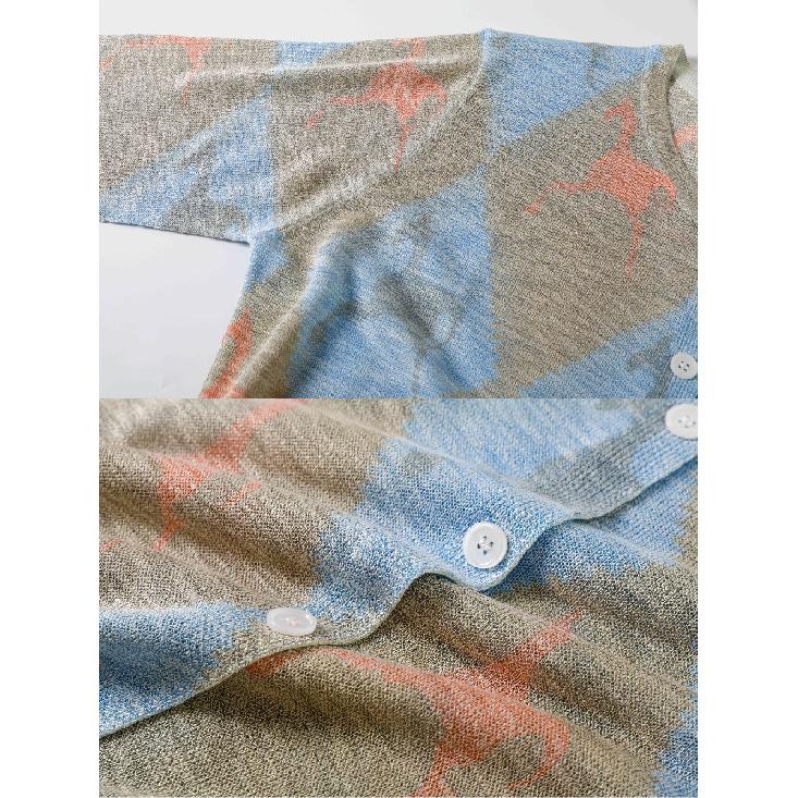 Women’s Floral Print Long Sleeve Knitted O-Neck Cardigan Summer Lightweight Casual Sweater Jacket Sun-Resistant