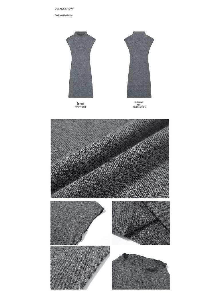 2026 Spring/Summer Elastic Half-High Collar Bodycon Dress - Hip-Hugging, Slimming Skirt for Women
