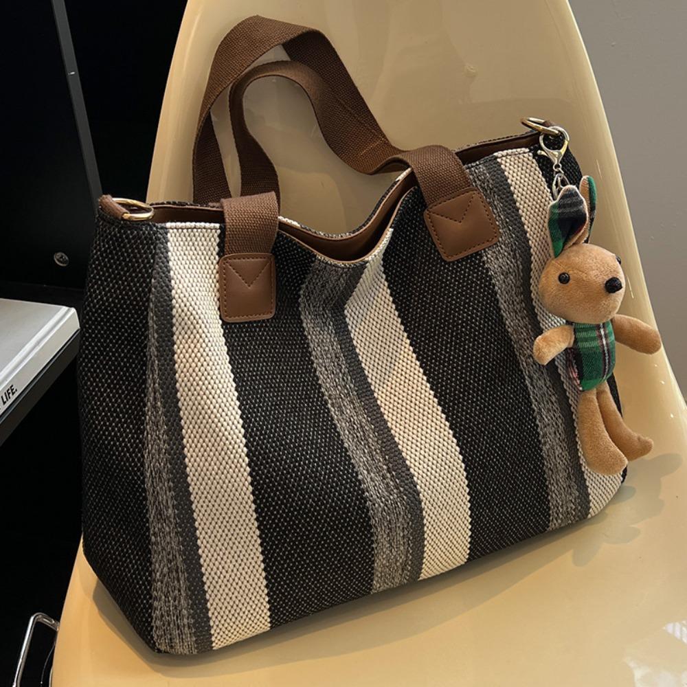 

Large Capacity Canvas Shoulder Bag Versatile Women s Bags Fashion Stripe Tote Bag Handbags чорний
