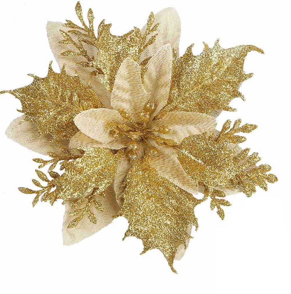 14cm Gold Powder Christmas Flower Wreath & Tree Decoration - 2025 Collection