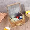 Outdoor Camping Woven Insulated Keep Warm Waterproof Rattan Bag Wicker Picnic Basket Lid and Handle