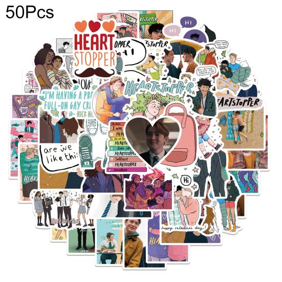 50 Stück Graffiti-Aufkleber Mehrzweck Dekorativ Wasserdicht Heartstopper Aufkleber Gepäck Laptop Aufkleber für Skateboard
