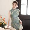 Green sleeveless national style new Chinese daily Suzhou long cheongsam improved young 1011 new women's high sense