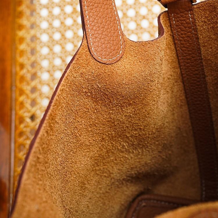 Vegetable Basket Bag, First Layer Cowhide Tote Bag, Commuter Bucket Bag, Women's Genuine Leather Bag, European and American Retro.