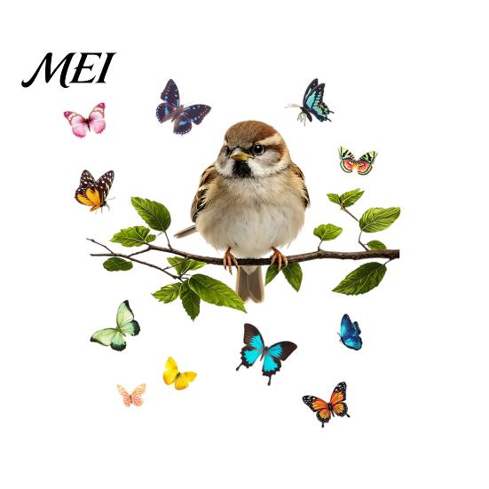Floral Bird Glass Clings 2Pcs Forest Style Static Window Clings, Colorful Butterfly Branch Wall Stickers, Durable Outdoor Stickers Waterproof D