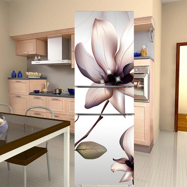 Weiße Blumen-Kühlschrank-Türdekorationen, elegante Blumen, Kühlschrank-Aufkleber, selbstklebende Wandaufkleber, Vinyl-Tapete, Wandkunst