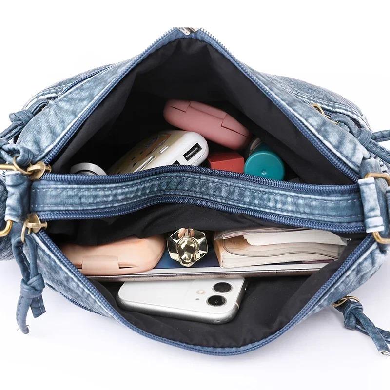 2025 Zipper Denim Women's Crossbody Bag Solid Color Popular Casual Shoulder Bag Versatile Lightweight Handbag