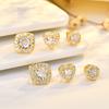 Zirconia Stud Earrings, Square Four-Prong Earrings, Niche Heart-Shaped Earrings, Women'S Accessories
