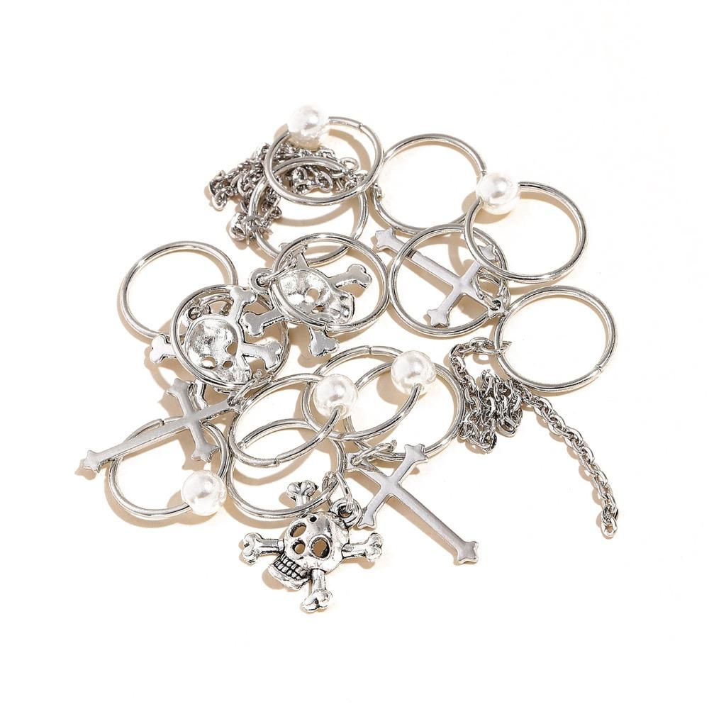 13pcs Metal Cuff Clips Dreadlocks Beads Cross Skull Hair Braid Tubes Mixed Hair Rings Set Decor