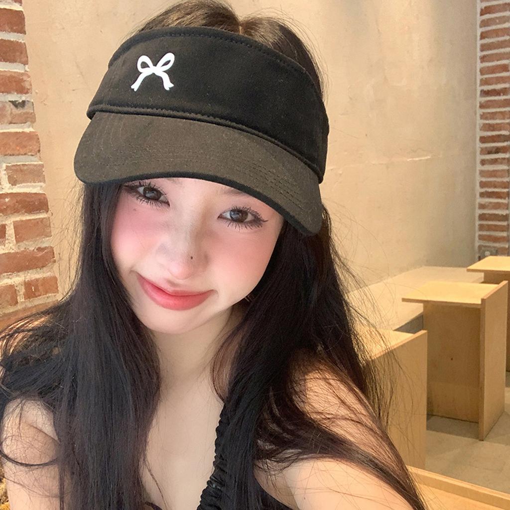 Fashion Embroidery Bows Baseball Hat for Girl Long Brims Soft Peaked Hat Sport Sunproof Open Top Hat Adjust Sun Hat