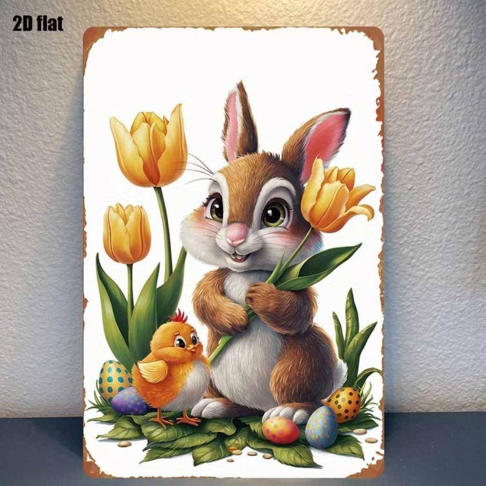 Easter Rabbit Metal Tin Sign Wall Art Decor 20x30cm