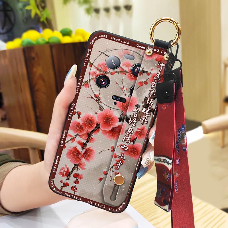 Anti-dust Kickstand Phone Case For Xiaomi 13 Ultra Back Cover Phone Holder Silicone Durable Lanyard Elderly Lady Fashion