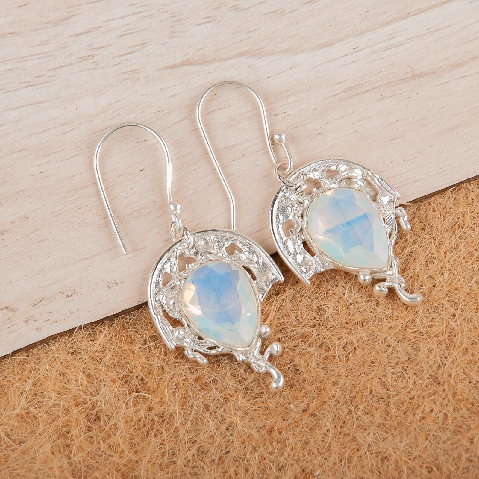 

Молочный Опал Драгоценный Камень 925 Стерлинговое Серебро Богемные Ювелирные Изделия Серьги Ручной Работы 1.73 CE-5-13