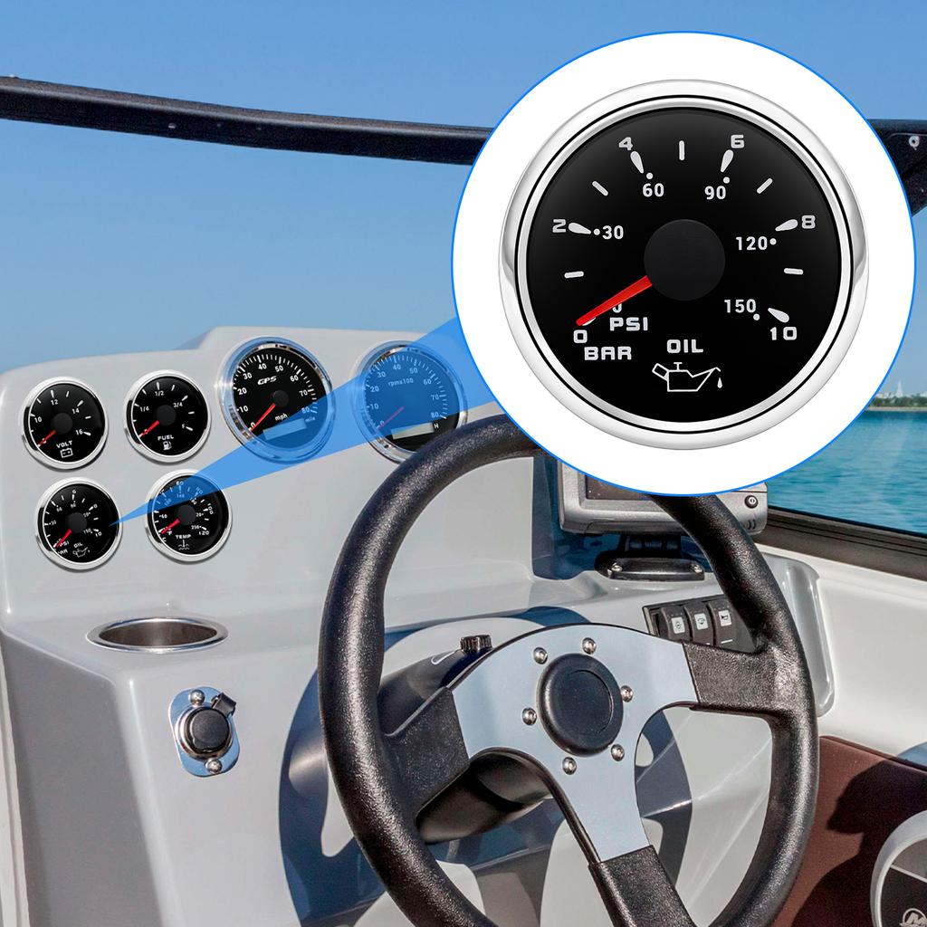 מד לחץ שמן HD 2 אינץ' 52 מ"מ 0-10 בר 0~150 PSI עם תאורת LED 7 צבעים חיישן לחץ שמן 1/8NPT לסירה, רכב, משאית 9-32V