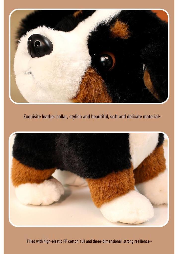 Adorable Bernese Mountain Dog Plush Toy – Realistic Sheepdog Cloth Doll Gift
