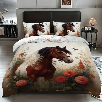 3pcs Horse Pattern Bedding Set, Suitable for Teenagers and Adult's Bedroom, 1*quilt Cover+2*pillowcase, for Single Bed