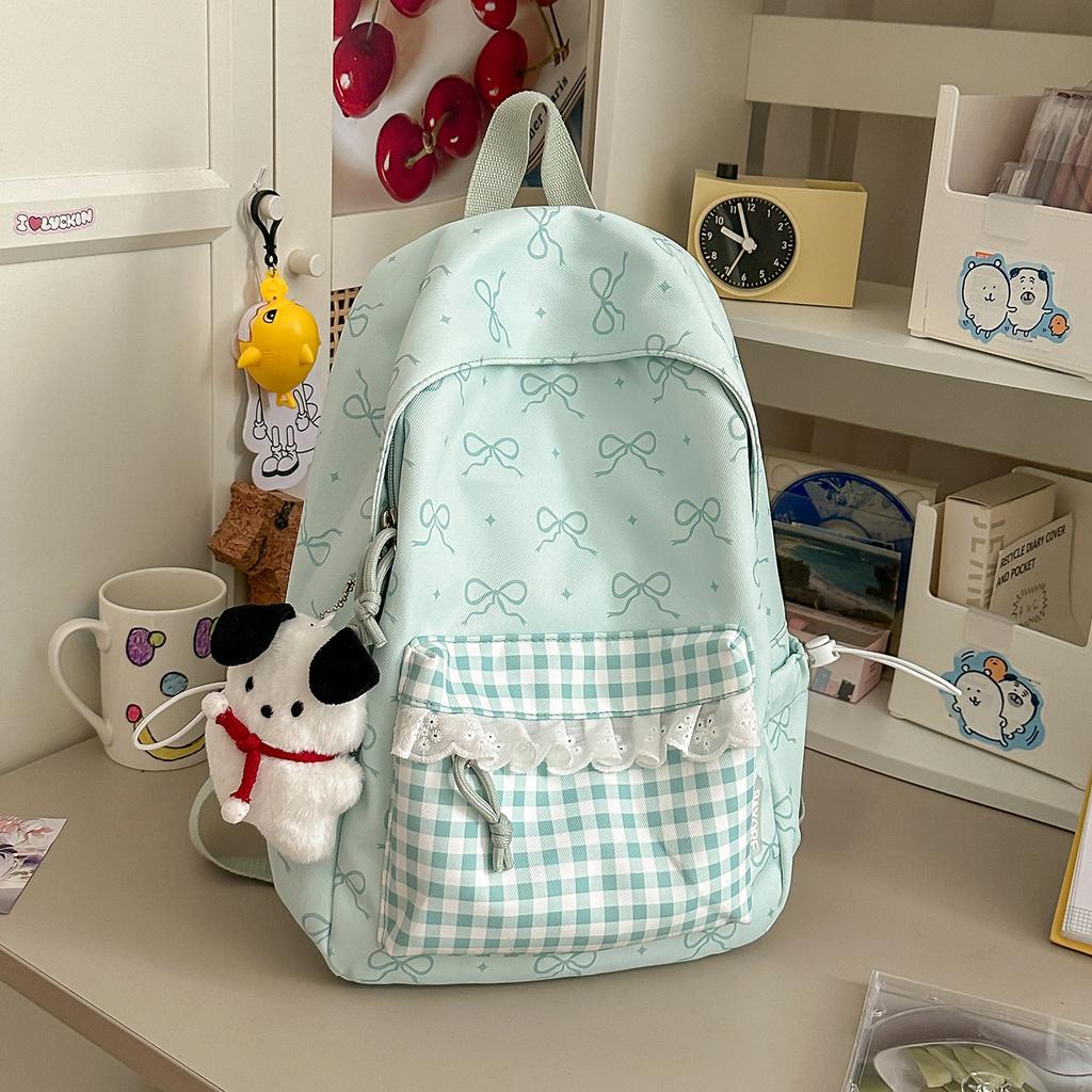 Schoolbag High-value college style schoolbag Women's bow lace backpack Junior high school student literary and fresh backpack