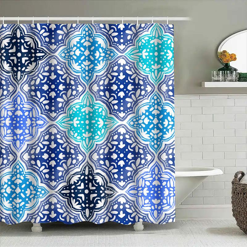 Modern Blue White Shower Curtain With Lettering: Perfect For Bathroom Decor Customizable Size Available