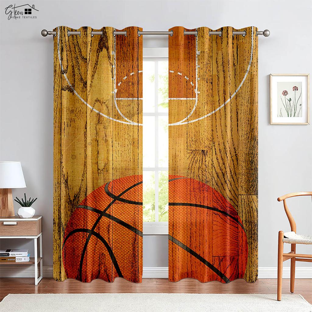 2-Piece Set of Of Hot-Blooded Basketball 3d Printed Window Curtains Polyester Fabric Fiber Bed Room Living Room Dormitory Decorative Curtains