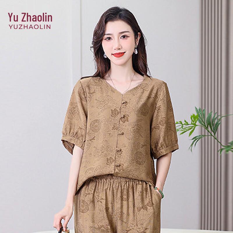 YUZHAOLIN Women s Cotton Linen Tang Suit Summer Casual Set 5XL
