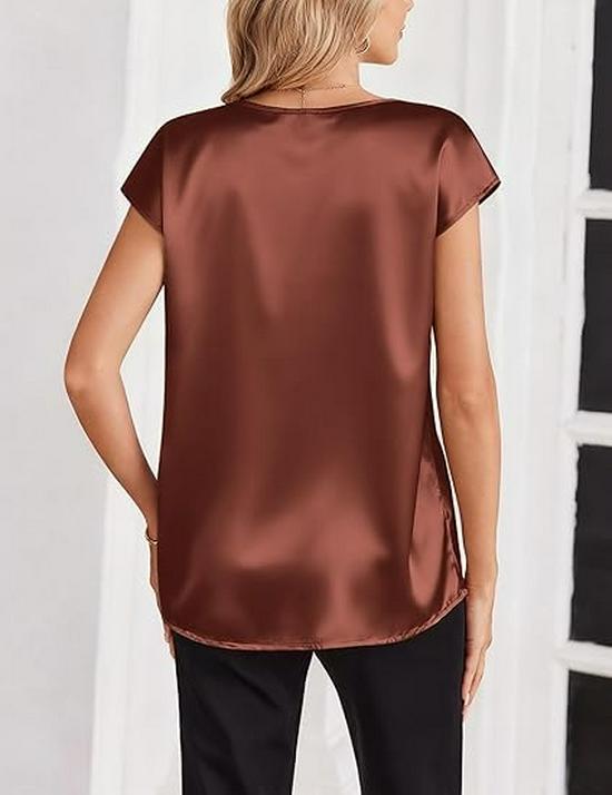 Einfarbiges Satin-T-Shirt mit V-Ausschnitt für Damen - Frühling/Sommer Europäische & Amerikanische Mode Pullover Top