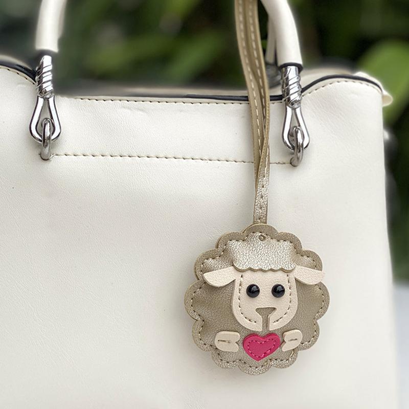 Lamb Keychain Pu Leather Animals Keyring Hanging Ornament Backpack Handbag Charm Gift For Men Women Korean Bag Charms