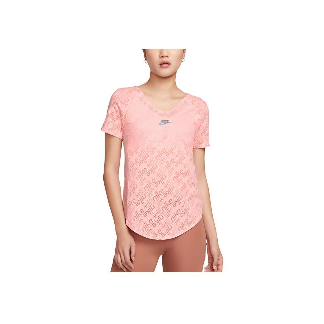 

Nike Air Logo All Over Print Comfortable Breathable Running Short Sleeve T-Shirt Women T-Shirt Pink DM7790-610 S
