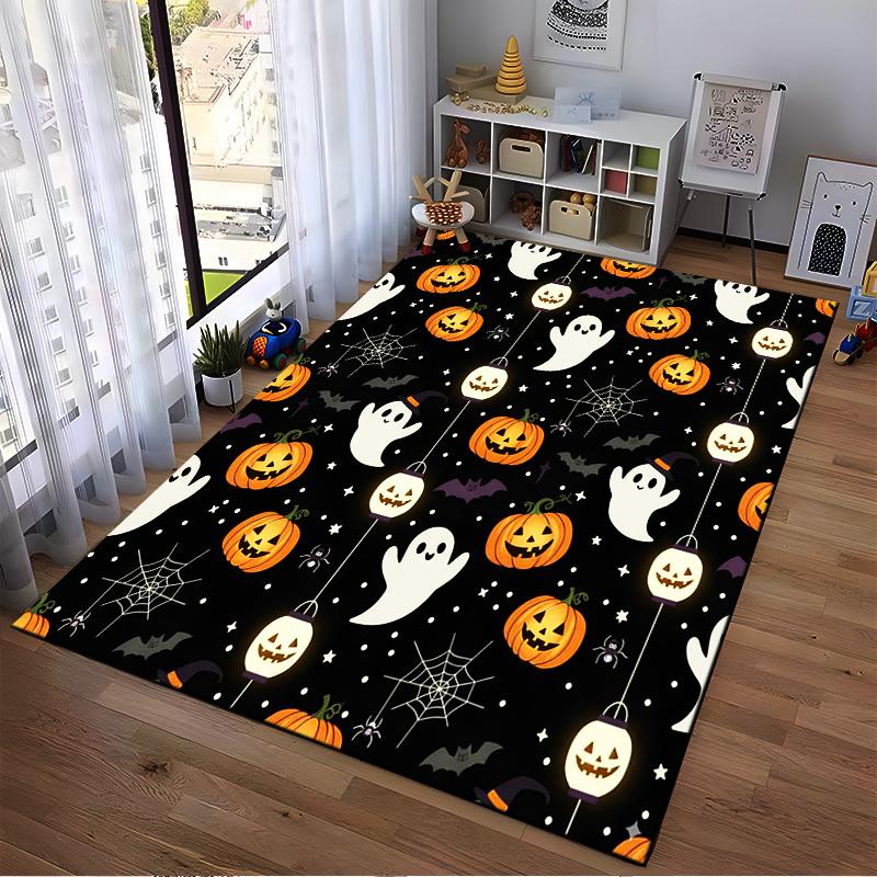Halloween Ghosts and Pumpkins Pattern Rug Non-slip Rug Suitable for Living Room and Bedroom Sofas.