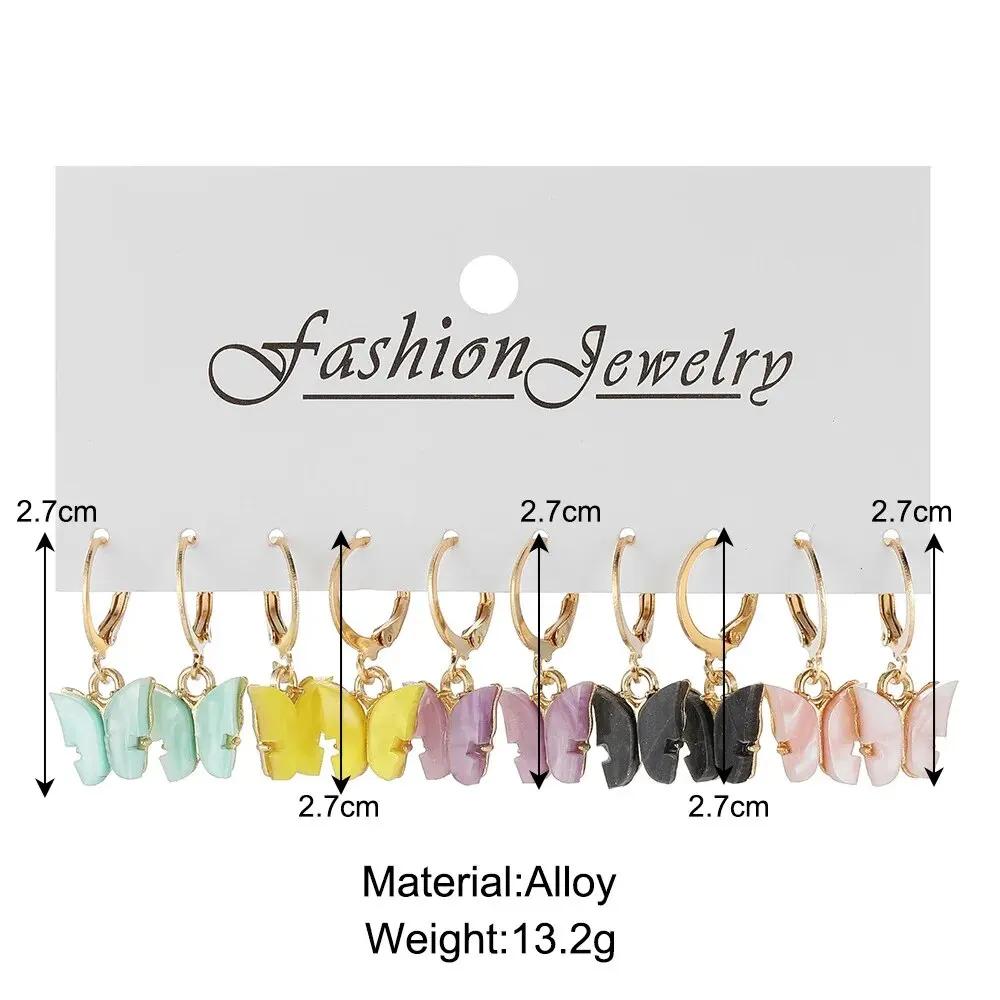 5 Pairs Butterfly Dangle Earring Set For Women Bohemia Colorful Acrylic Geometric Animal Drop Earring Girls Trend Jewelry